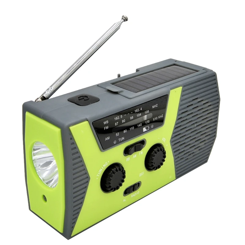 

Weather Radio with LED Flashlight, SOS Alarm Solar Hand Crank Emergency Radio, 2000MAh Power Bank for Smart Phone