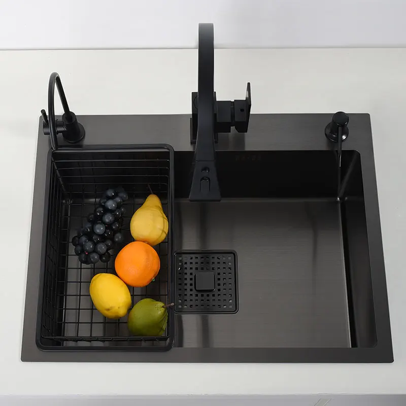 

Black single kitchen sink vegetable washing basin sink kitchen black stainless steel pia black sink black drainer