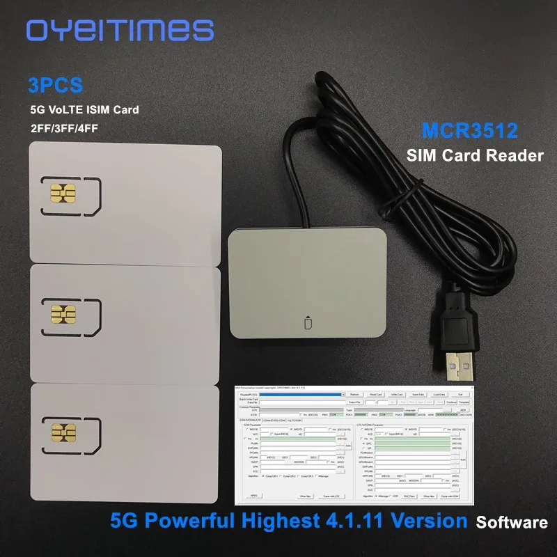 Oyeittimes устройство для чтения sim-карт+ 3 шт 2FF/3FF/4FF программируемая 5G VoLTE ISIM карта пустая VoLTE WCDMA GSM sim-карта+ SIM инструменты для персонализации