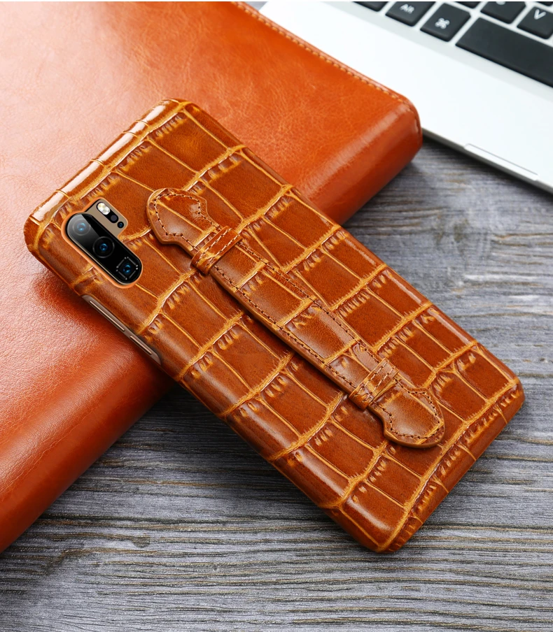 BuzzLee чехол для huawei P30 pro P30, Роскошный чехол из натуральной кожи с бамбуковым узором, Твердый чехол для телефона с ремешком на руку - Цвет: Brown