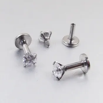 

4mm Length Stainless Steel Internally Threaded Prong Top Gem Labret Lip piercing Zircon Stone Tragus Ear Piercing Body Jewelry
