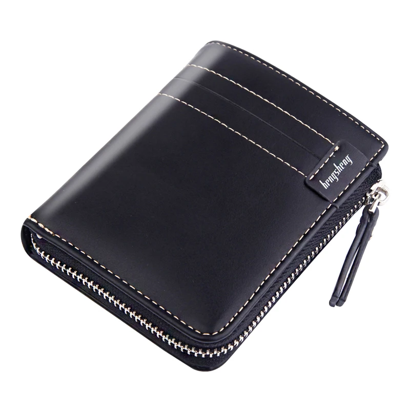 

New men's wallet short section solid color retro zipper dollar clip men's PU leather driver's license storage wallet