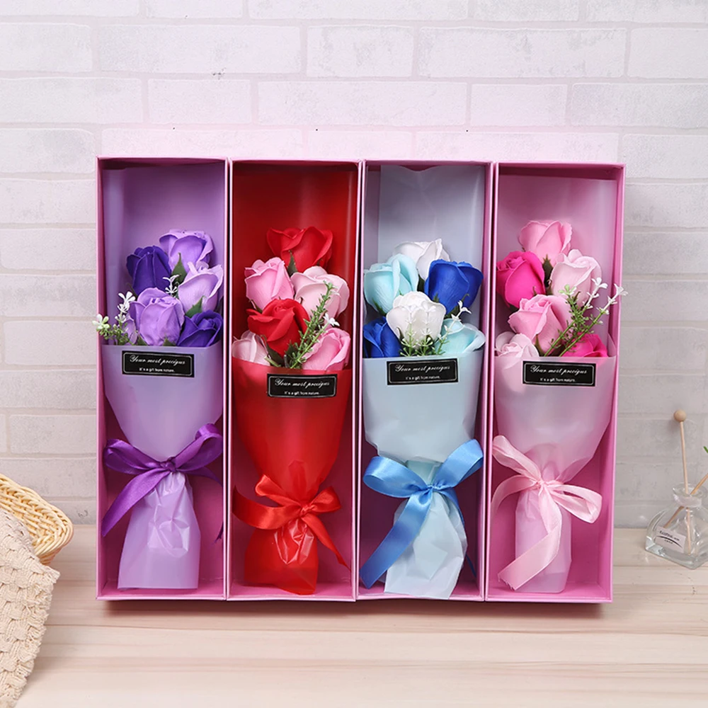 

Drop Shipping Valentine's Day Creative Gift 6 head Rose Lasts Forever Love Wedding Decor Lover Lighting Rose Soap Flower
