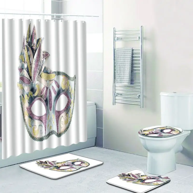 Zeegle Bath Mat with Shower Curtain Set Pedestal Rug Toilet Seat Cover Anti-slip Bathroom Foot Rug Toilet Decoration Toilet Set