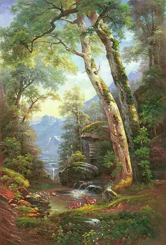 

Modern handmade painting stream in forest on cave for home decoration, wallpaper