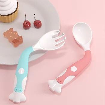 

Baby Soft Bending Spoon Fork Flexible Children Learning Dishes Kids Tableware with Transparent Portable Storage Box
