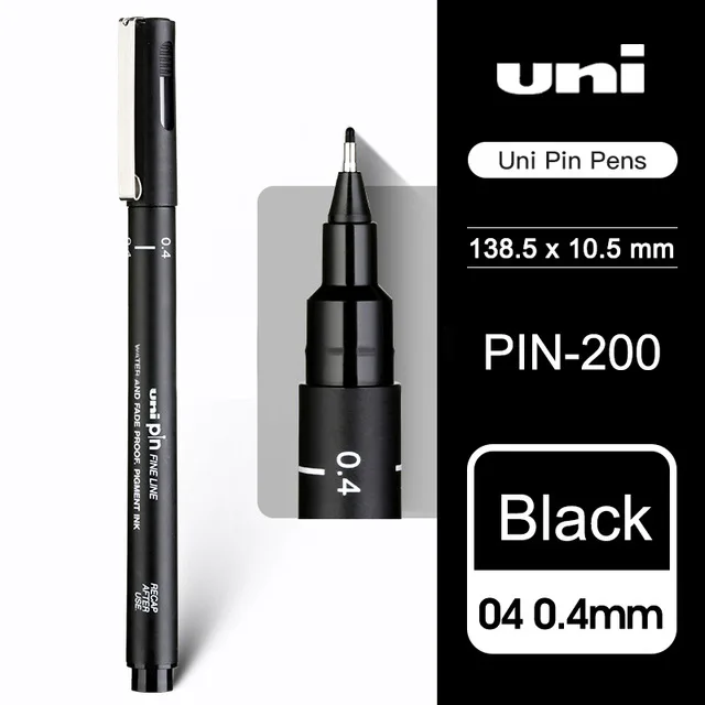 2 шт., ручка для рисования UNI, игла для рисования, для студентов, для рисования, крючок, ручка, штырь-200, водостойкая, для рисования, штрих, для рисования, дизайн линии, черная ручка - Цвет: 0.4mm black