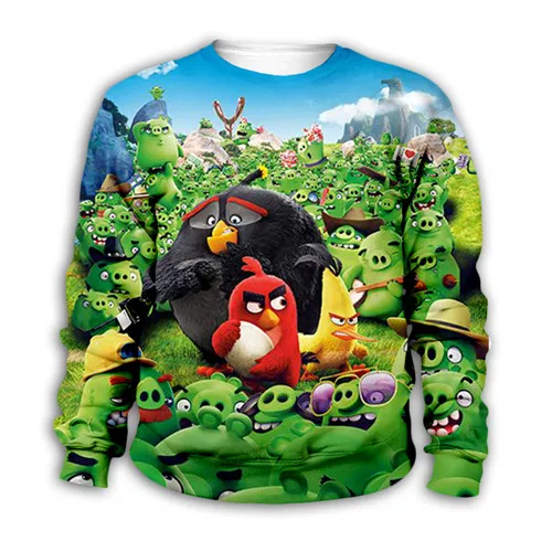 Kids sweatshirts Новые детские толстовки с капюшоном с 3d принтом из мультфильма «angry» и «Red birds», детские тканевые толстовки на молнии, штаны для мальчика - Цвет: Kids sweatshirts