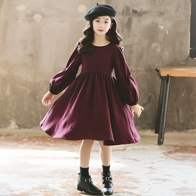 children girls fashion winter cotton fleece warm flare princess dresses kids girl long sleeve back- bow casual dress clothes