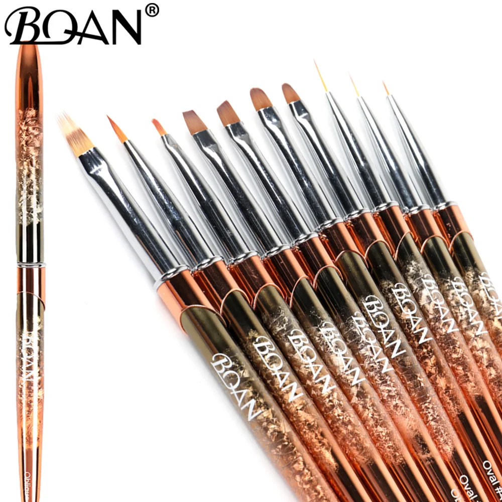 BQAN NEW Rose Gold Nail Art Brush Diamond Gradient Nail Brush Line Painting Brushes Nails Crystal Acrylic Liner Drawing Pen 6