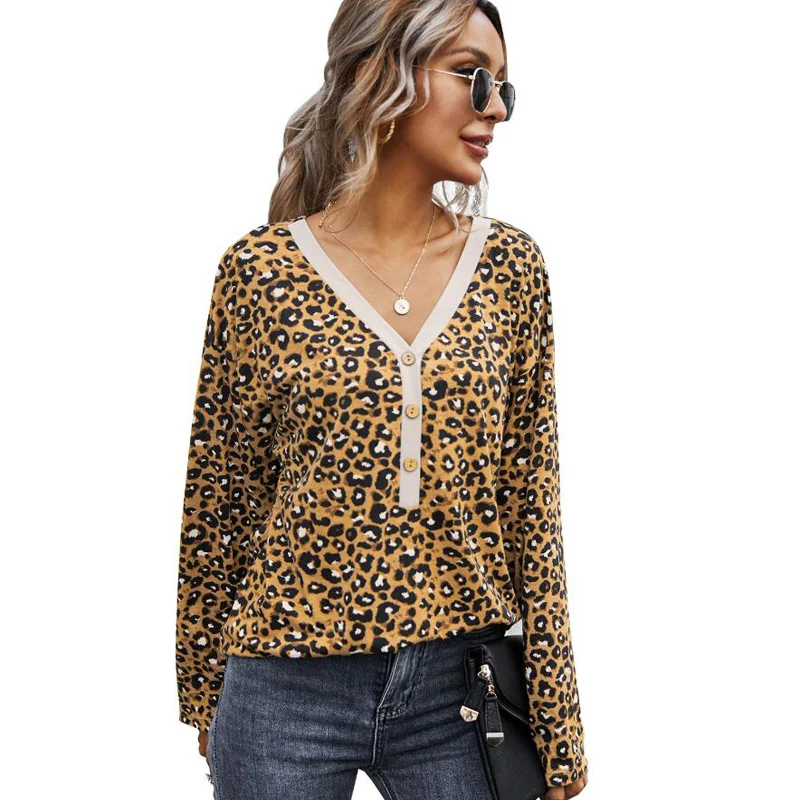 

Leopard Print Womens Tops And Blouses Ladies V-Neck 3/4 Sleeve Shirt Office Pullover Blouses Casual Female Shirt Blusas CL676