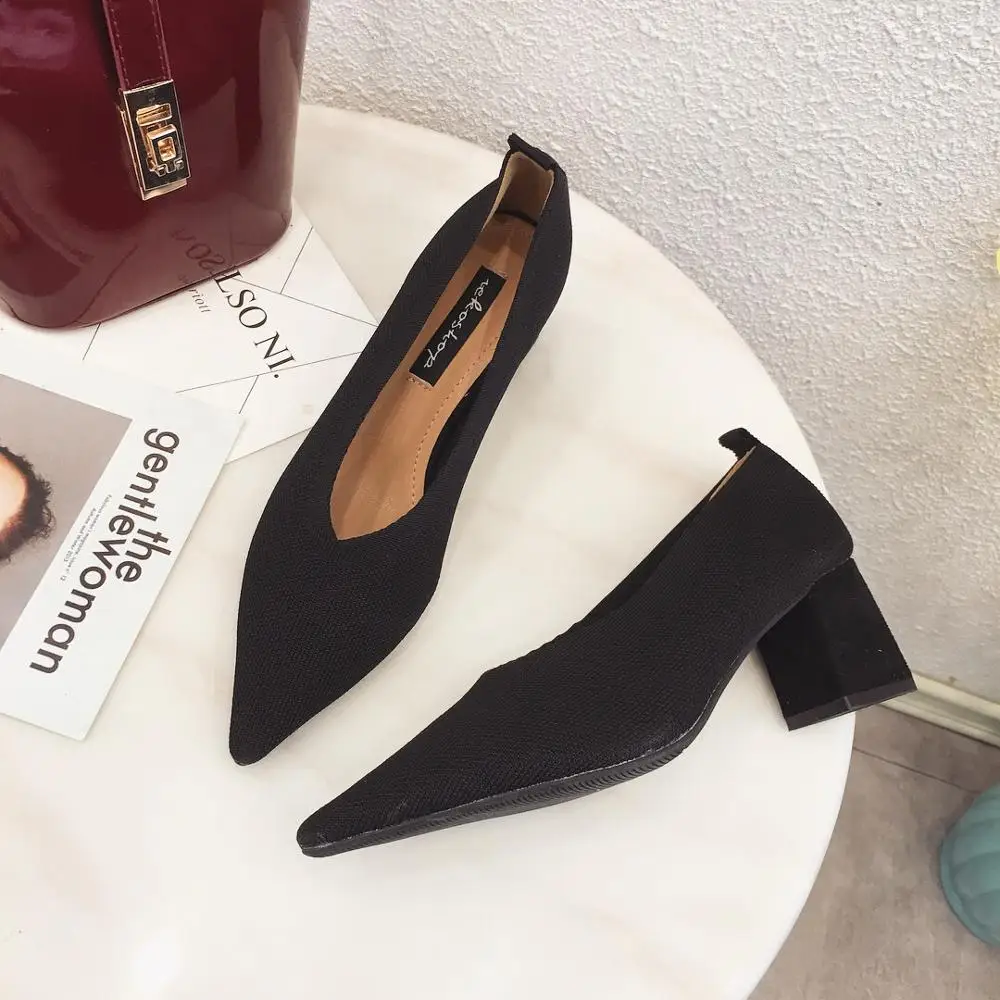 moda puntiaguda boca gruesa con el temperamento solo zapatos casual cómodo transpirable volar zapatos tejidos