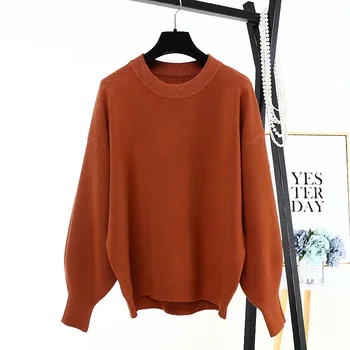 

Women Sweaters and Pullovers Knitted Sweater Pullover O Neck Lantern Long Sleeve Solid Color Ladies Sweaters Tops