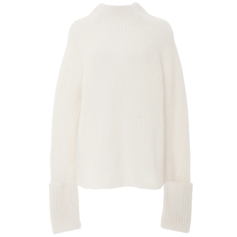 sweater Подиумный дизайн Осень Зима женский белый костюм из 2 частей длинный рукав элегантный Свободный пуловер+ длинная юбка с блестками комплект для офисной леди - Цвет: sweater