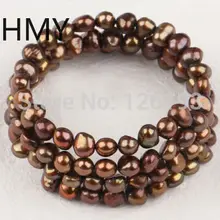Шоколадный коричневый 5 мм пресноводный жемчуг широкий жесткий браслет-Женский браслет с классическим бисером браслеты-манжеты