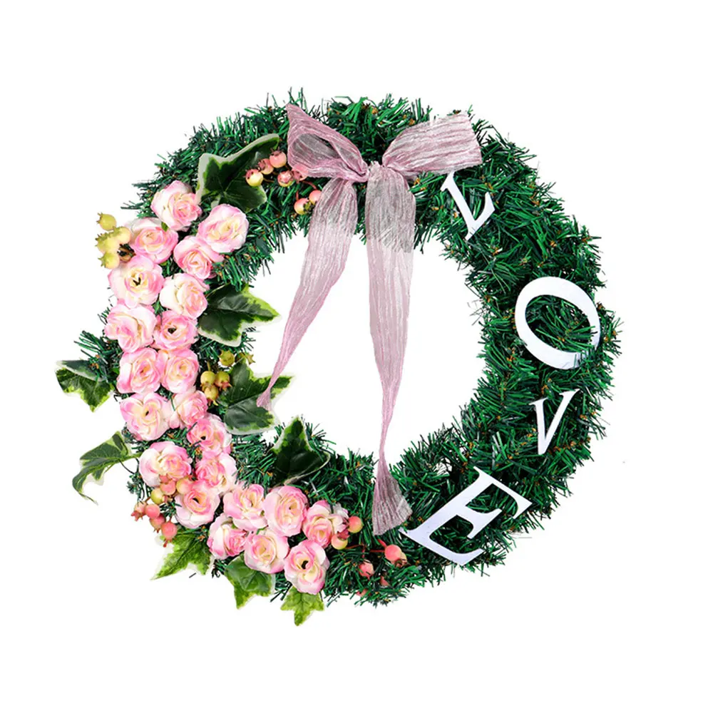 

Pink Love Letter Garland Pink Rose Wreath Home Hotel Shopping Mall Window Decoration Pendant Christmas Decoration Garland
