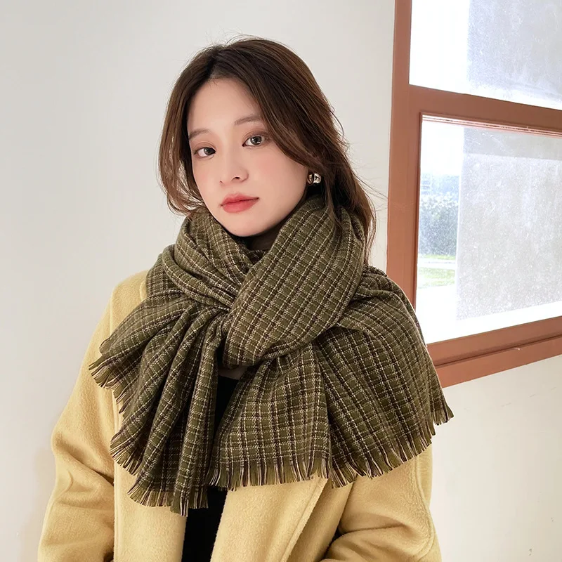 Plaid Scarf Autumn Winter Warm Cashmere Scarves Plaid High Quality Long Tassels Women Thicken Wrap Shawl Ladies Wool Pashmina