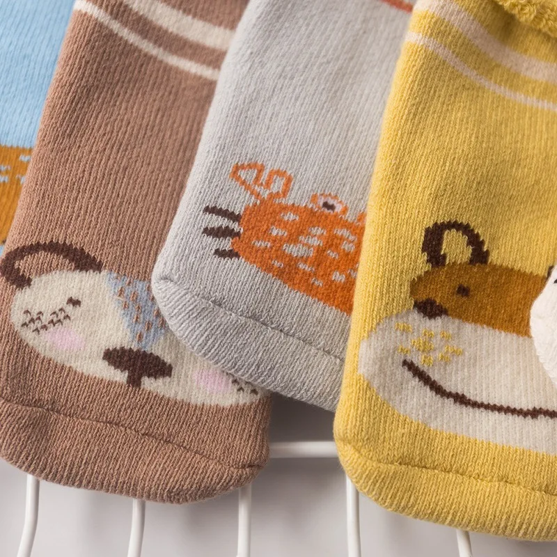 5 пар/упак. Детские носки осень/зима Повседневное с рисованными анимациями, хлопок, теплые детские чулочно-носочные изделия из махровой ткани