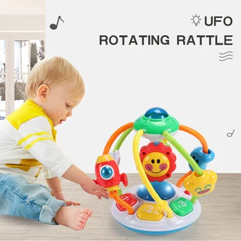 

Baby Educational Toy Mini UFO Toy with Music Sound & Flashing Light Little UFO Cartoon Design Gift for 0-36Months Baby