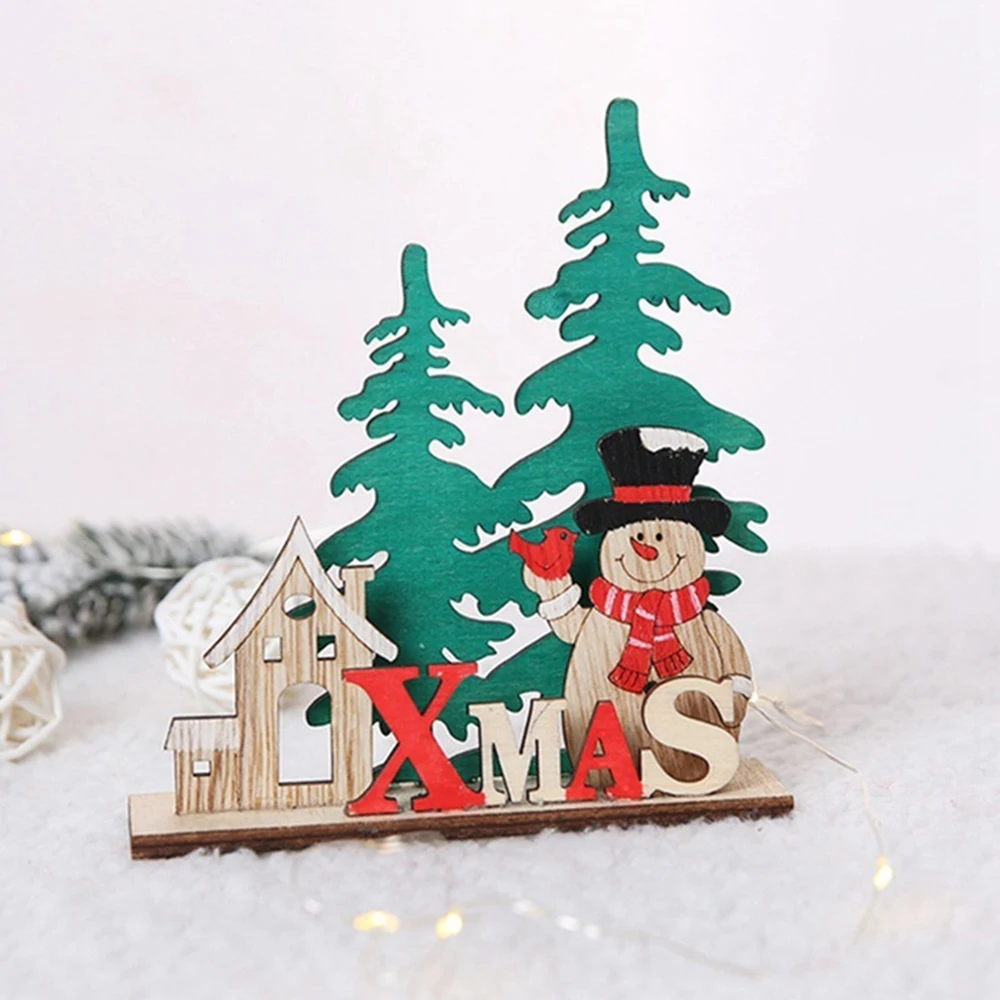 SOLEDI Printing Sturdy Desktop Decoration Xmas Gift Old Man Colorful Christmas Decoration Party Goods Wooden Snowman Elk