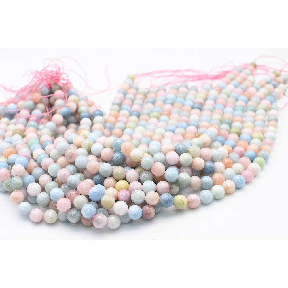6-10mm AA Natural Smooth Morganite round Stone Beads For DIY necklace bracelet jewelry making 15 