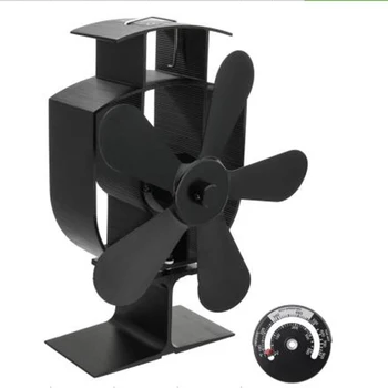 

5 Blades Heat Fireplace Powered Stove Top Fan Wood Log Burner Eco Friendly Black