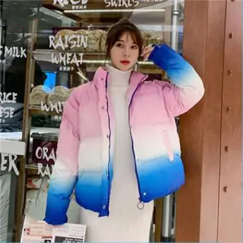 

Winter new women's thickened cotton-padded jackets gradient color bread clothing female personality coat