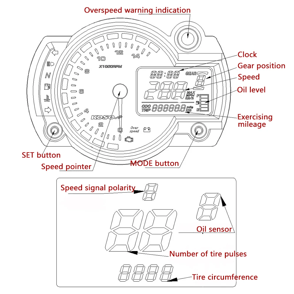 DC 12V многоцветный ЖК-подсветка цифровой одометр мотоцикла 7 цветов Спидометр Регулируемый км/ч
