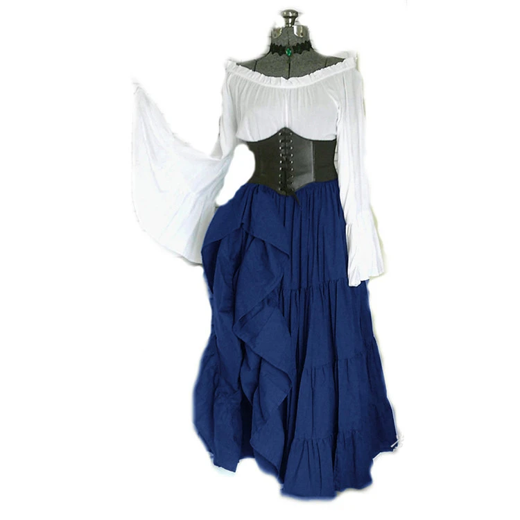 Новинка, Женский средневековый карнавальный костюм на Хэллоуин, готическое ретро платье Виктории, карнавальное платье с длинным рукавом и плиссированным корсетом - Цвет: Blue