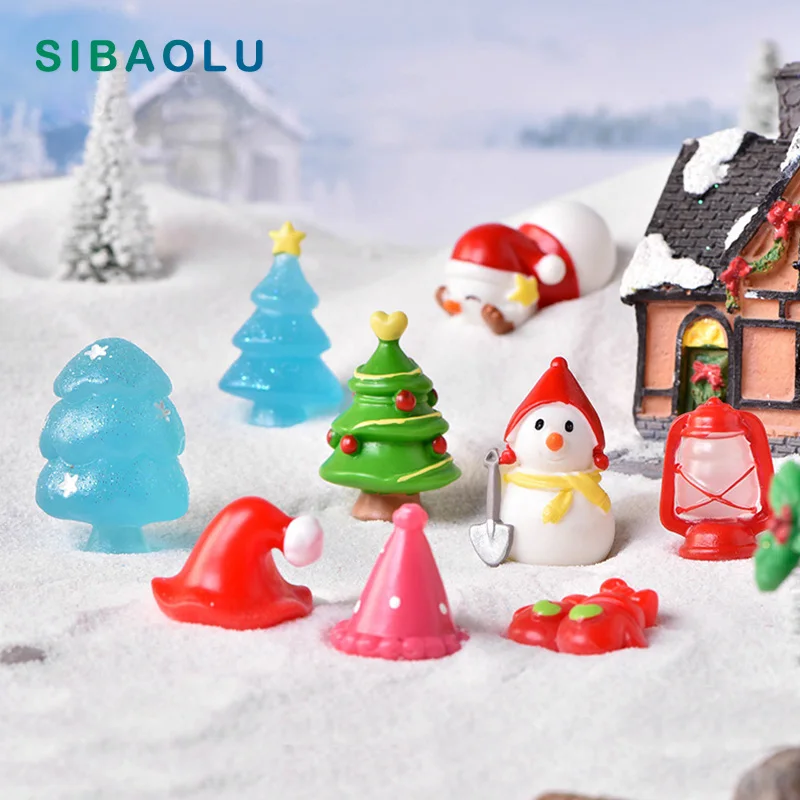 

New Christmas Hat Tree Lamp Snowman Resin Figurine Cartoon Model Home Decor Miniature Fairy Garden Decoration Accessories Modern