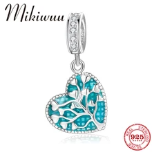 925 пробы Серебряный зеленый Древо жизни сердце прекрасный брелок кулон бусины ювелирные изделия подходит Pandora Шарм Браслет