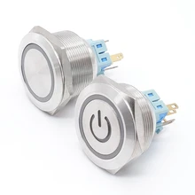 

30mm Push Button Switch Blue Ring 5V 12V 24V 220V Led Light Momentar Locking DPST Metal Industrial Car DIY Switch Big Stainles