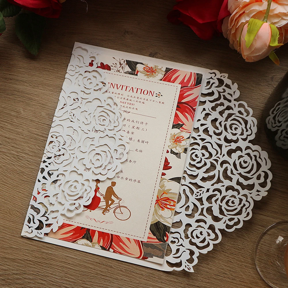 Invitaciones de boda con corte láser Floral, hojas interiores en blanco y  sobres para invitaciones de fiesta, 15 dulces cumpleaños, 50 Uds.|Tarjetas  e invitaciones| - AliExpress