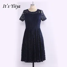 Это Yiiya Выпускные платья с круглым вырезом Иллюзия размера плюс кружева Vestidos De Gala C464 Короткие рукава длиной до колена платья для выпускного вечера