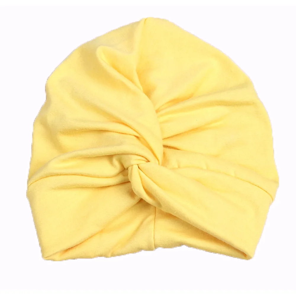 Yellow Для маленьких девочек, стильные хлопковые Эластичный Тюрбан, Детская Классическая шляпа волосы головы шапочка TOSYS0510 - Цвет: Yellow