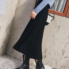 Зимняя трикотажная длинная Плиссированная юбка, повседневная трикотажная юбка макси с высокой талией, элегантная однотонная свободная трапециевидная юбка в стиле ампир