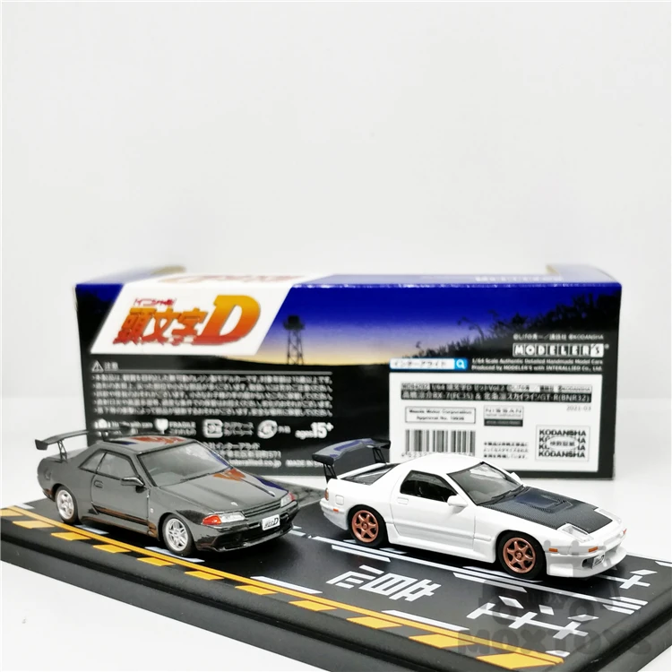 Модельер 1:64 начальный D набор диорамы посылка с 2 автомобилями Mazda RX7 Nissan R32 литая