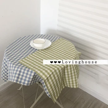 

Small blue plaid tablecloth Green Plaid dining mat B & B rental house cloth decoration background cloth