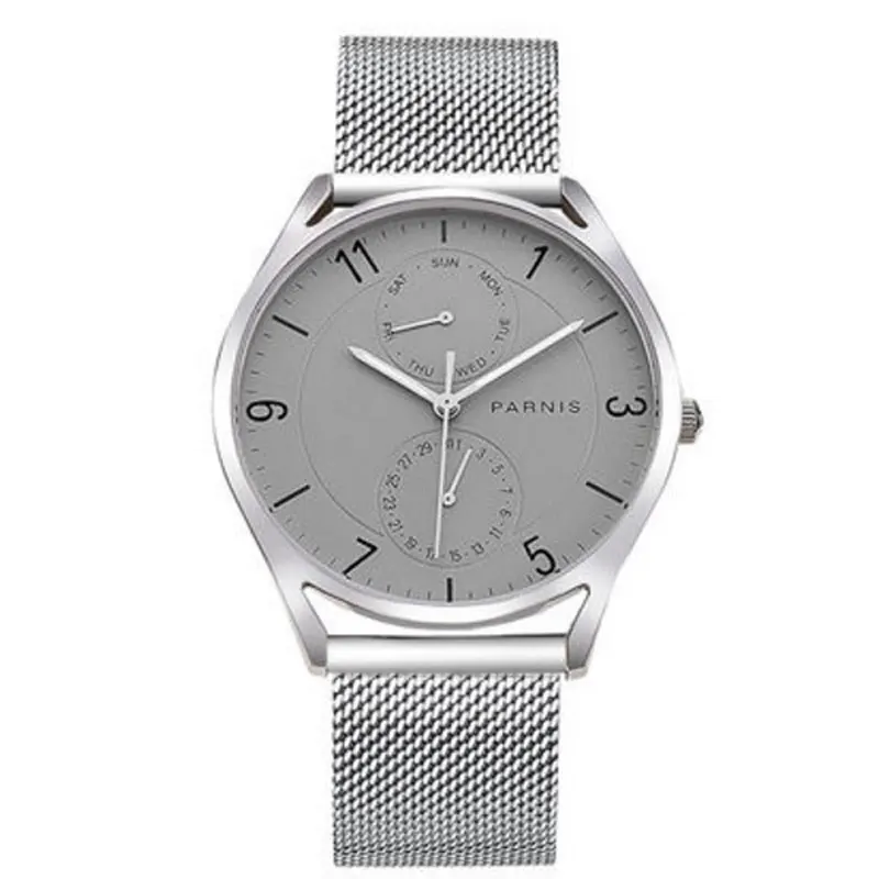 PARNIS Quartz Watches for Men Leather Strap Male Wristwatches Top Luxury Brand Business Men's Clock 40 mm Reloj Hombres - Цвет: E