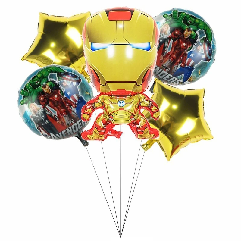 5pcs 18inch Round And Five-star Foil Balloons Super Hero Iron Man Birthday Party Decorations Kids Children Of The Day Toys Gifts | Дом и сад