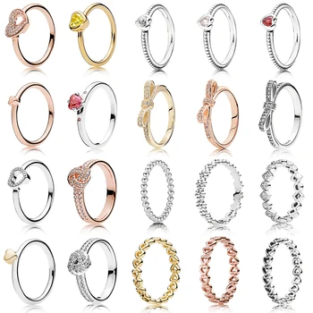 

Anillos 100% 925 Sterling Silver Linked Love Rings For Women Sparkling Love Knot Rose Gold Drops Bow Ring Factory Jewelry anel