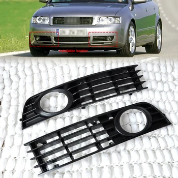 

2pcs Car Black Grille Front Left & Right Insert Bumper Fog Light Grille Protective Mesh Fit for Audi A4 B6 2002 2003 2004 2005