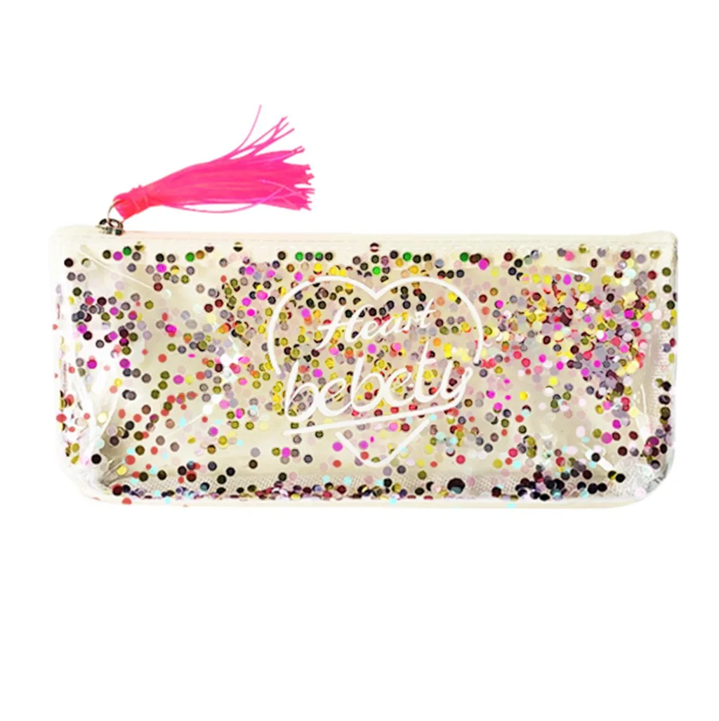 Women's Fashion Trend Long style High quality Brand Wallet Fringed Leather Sequin Pencil Case Female Zipper children's Purse#445 | Багаж