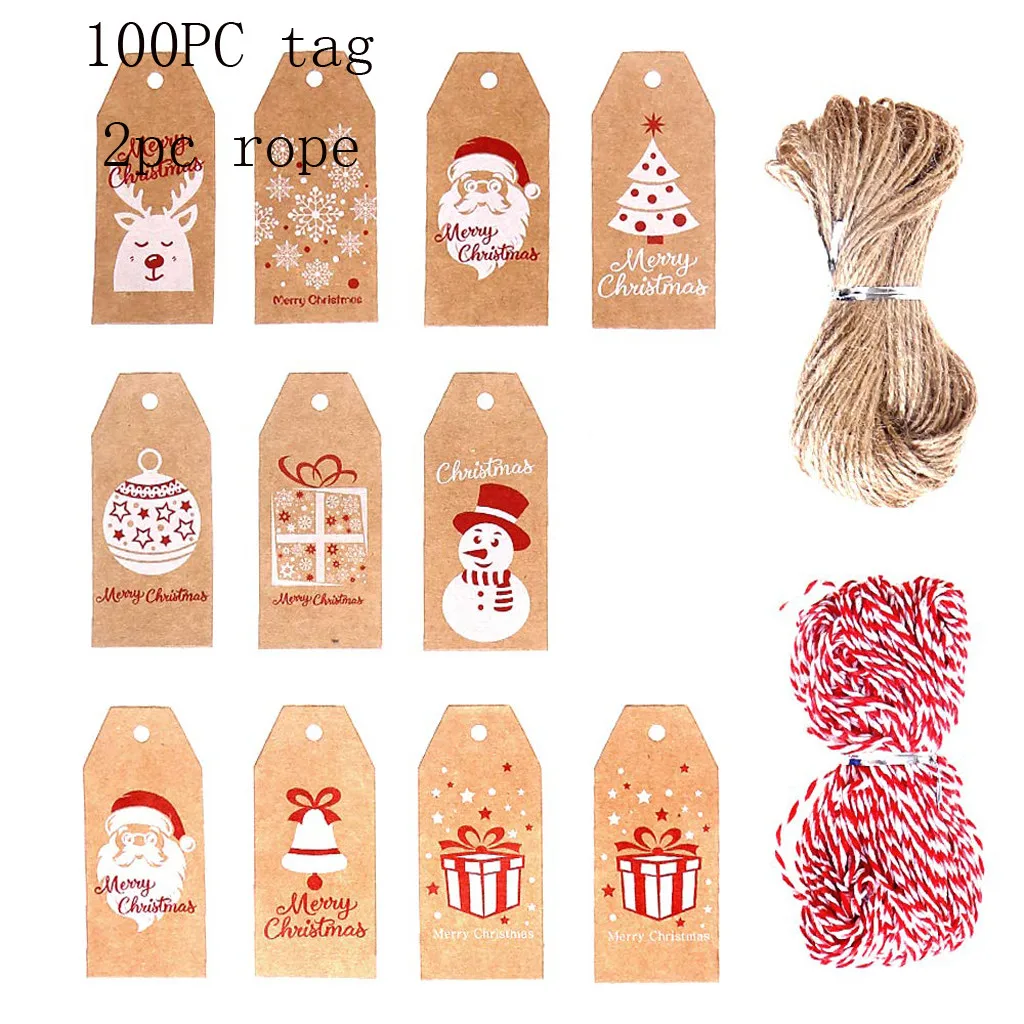 Christmas Kraft Paper Gift Tag Hanging Thread 100 Pieces Of 10 Styles Decorations Ornaments #25 | Дом и сад