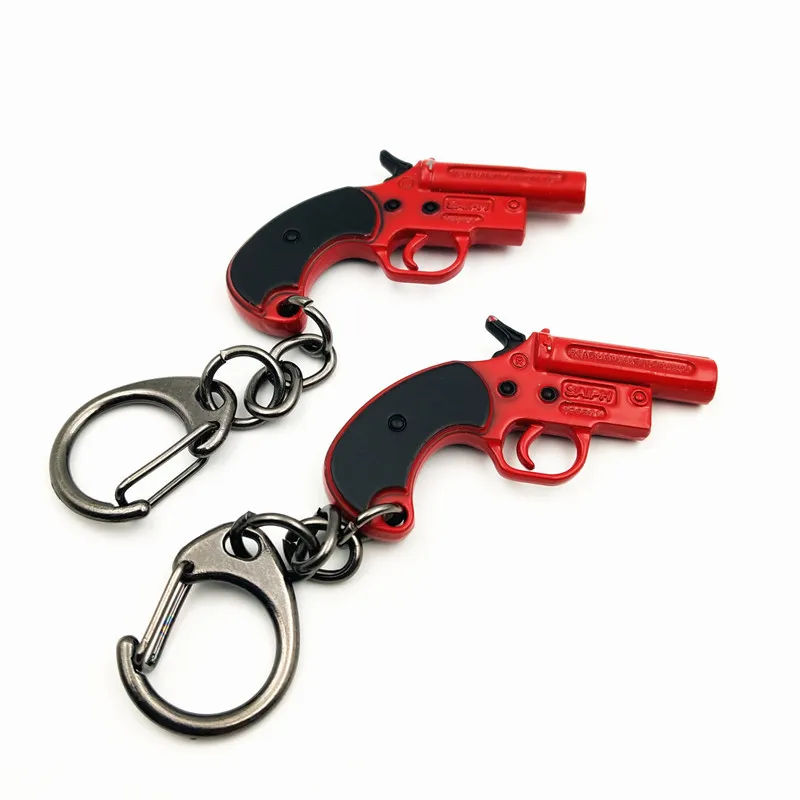 

Game Playerunknown's Battlegrounds PUBG Keychain Revolver Flare Gun Mini Keychain Red Metal Pendant Mens llaveros Jewelry Toys