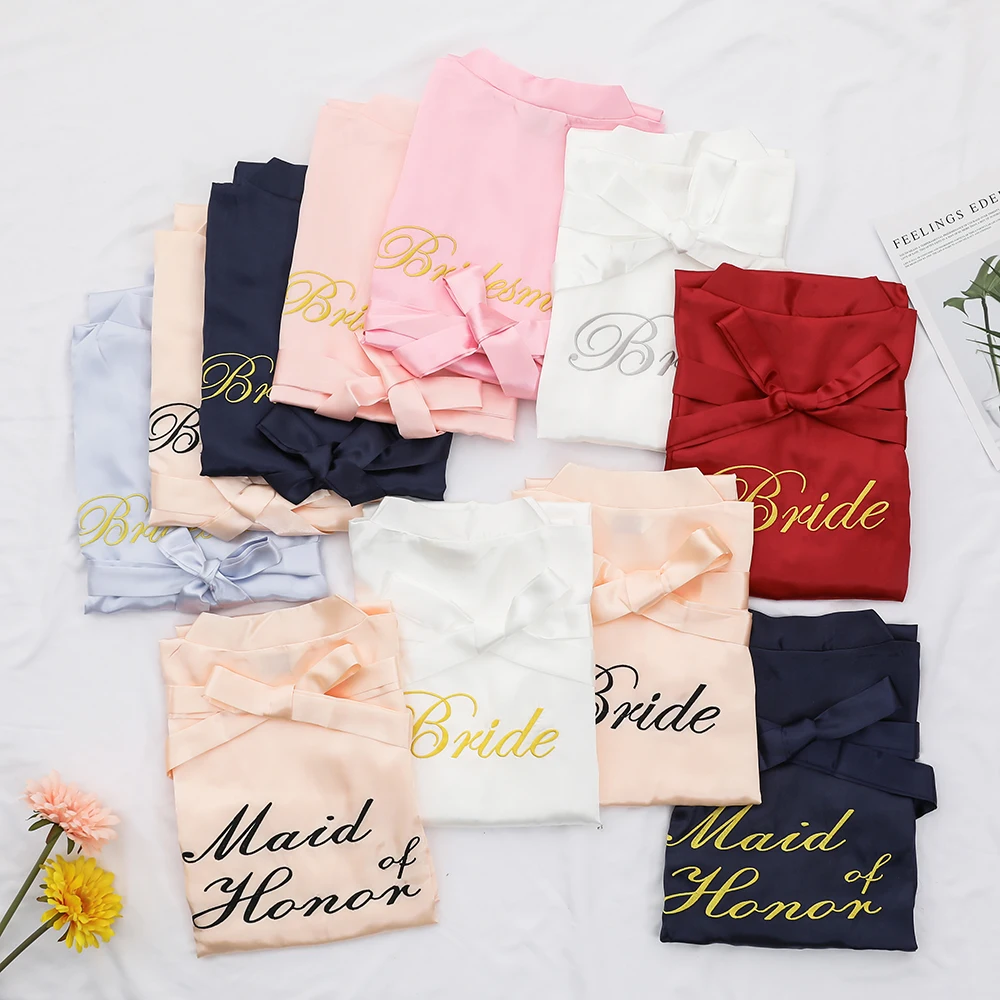 Изысканная вышивка для женщин невесты свадебное платье одноцветное Короткое Кимоно халат повседневное мягкое Ntimate белье Sleepwea