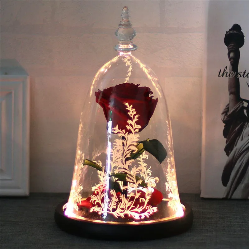 Beauty And The Beast Handmade Preserved Rose With Led Light In Glass