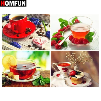 

HOMFUN Diamond painting "Cup fruit red tea" Full Square/Round Drill Wall Decor Inlaid Resin Embroidery Craft Cross stitch