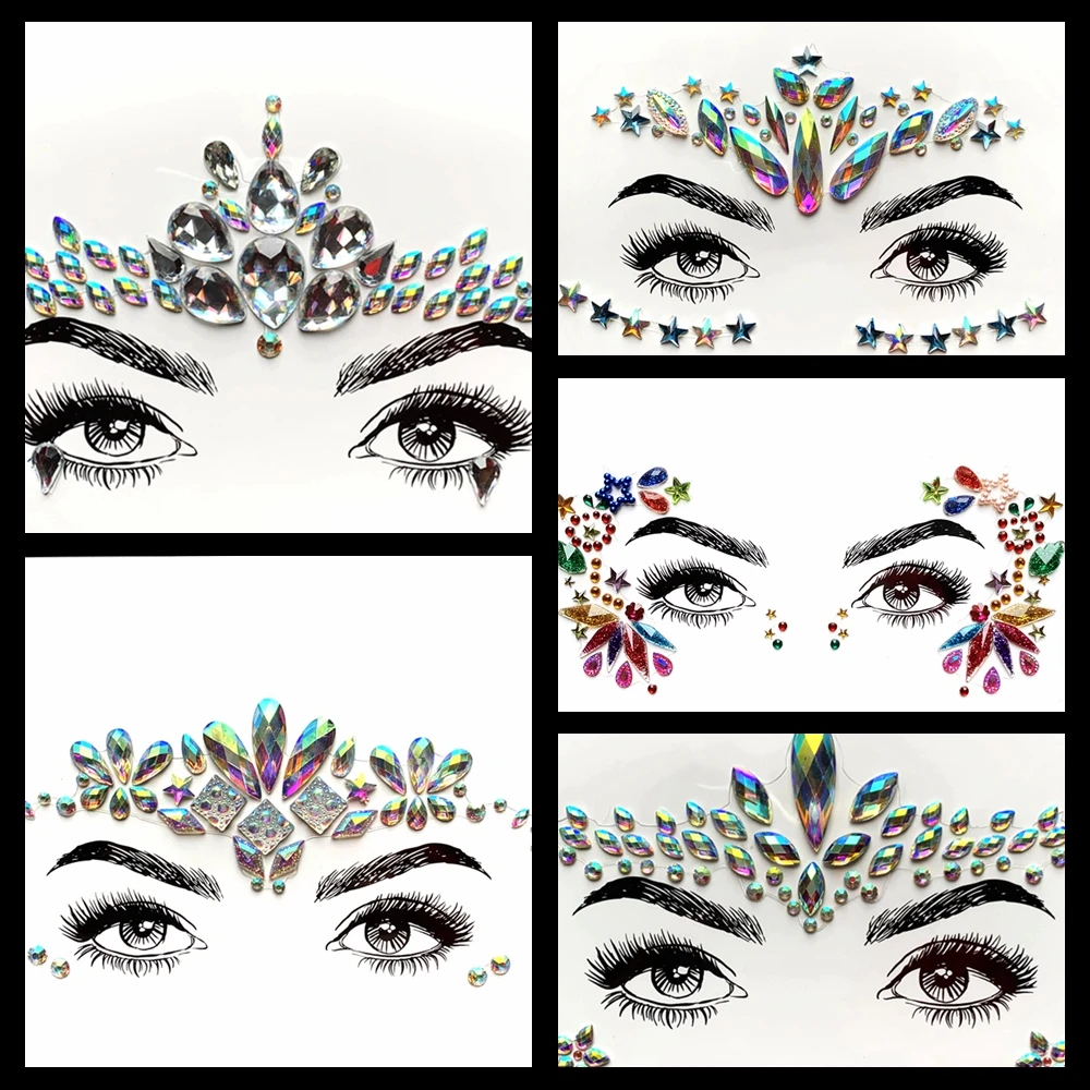 

Хрустальные наклейки Стразы для глаз, украшение для лица, аксессуары для глаз, простота использования в праздничном богемном стиле, боди-арт ручной работы