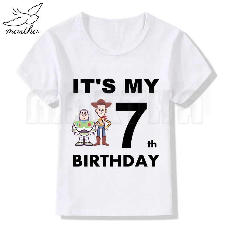 Toy Story/футболка с номером для дня рождения, Детская футболка с принтом «История игрушек», забавный топ для девочек, Harajuku, белая футболка с круглым вырезом и короткими рукавами для мальчиков - Цвет: WhiteG